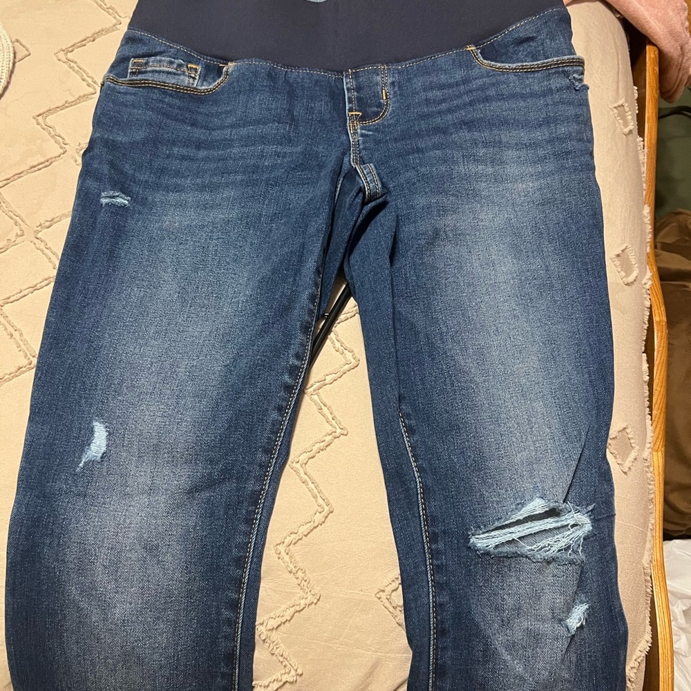 Women's Blue Maternity Distressed Jeans